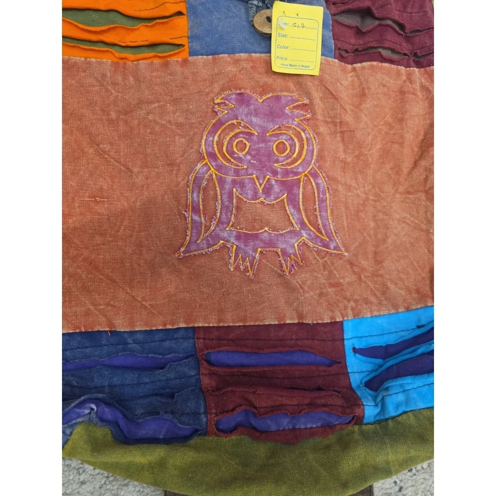 Hobo Bag Backpack Nepal Patchwork Owl Hippie Boho Shoulder Purse Y2K   Cotton